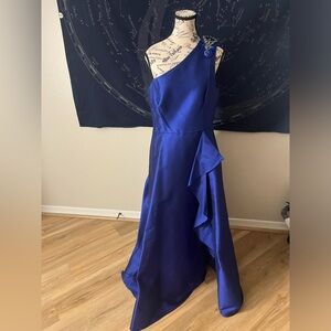 Adrianna Papell Royal Blue One-Shoulder Evening Gown – Size 12